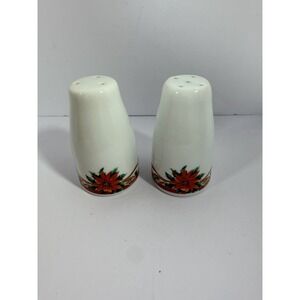 Sunflower China Poinsettia Salt Pepper Shakers 3 3/8" Christmas Holly SUFPOI